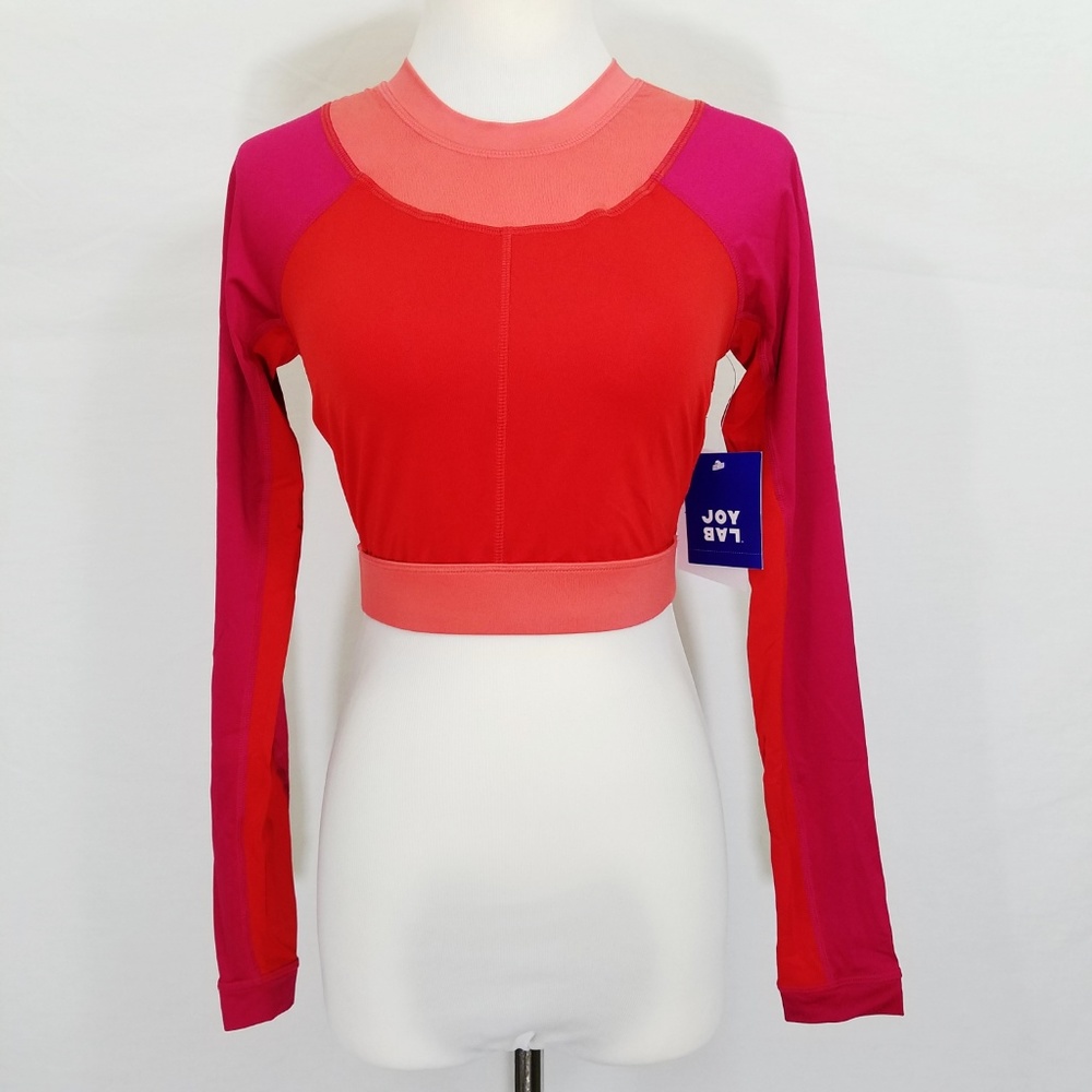 JoyLab Color Block Long Sleeve Crop Top Coral NWT
